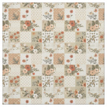Earthy Beige Patchwork Quilt Vintage Cottagecore