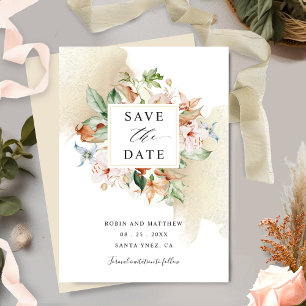 Earthy Blooms and Beige Floral Wedding Save The Da Date