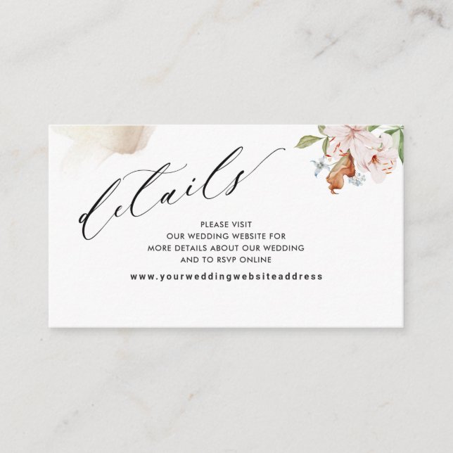 Earthy Blooms Beige Stain Wedding Details/ Website Enclosure Card (Front)