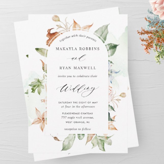 Earthy Blooms Green Stains, Elegant Arch Wedding I Invitation (Creator Uploaded)