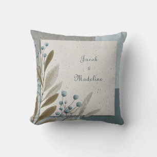 Earthy Blue Berry and Tan Leaf Geometric Texture Cushion