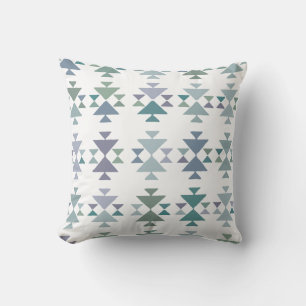 Earthy Blue Green Geometric Triangle Aztec Pattern Cushion