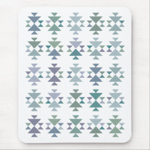 Earthy Blue Green Geometric Triangle Aztec Pattern Mouse Pad