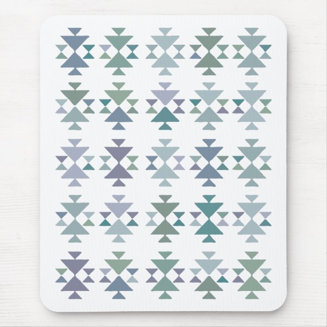 Earthy Blue Green Geometric Triangle Aztec Pattern Mouse Pad (Front)