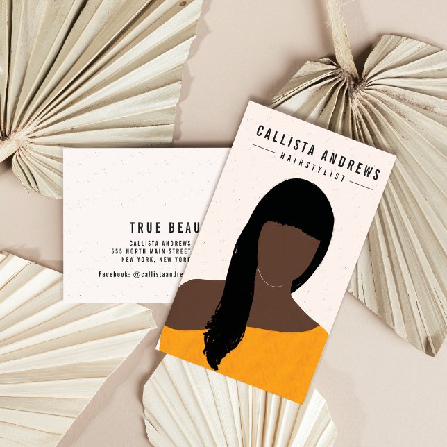 Earthy Bohemian Black Long Hair Girl Hairstylist Business Card (Creator Uploaded)