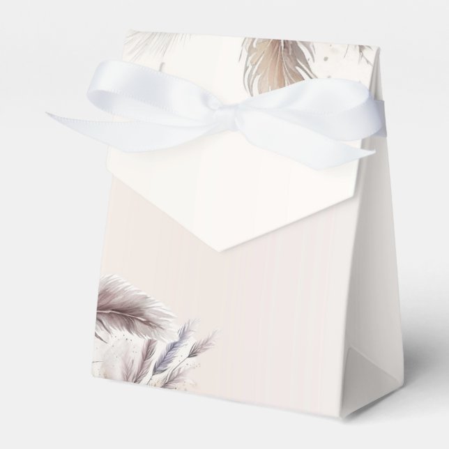 Earthy Bohemian Floral Feathers Wedding Favour Box (Front Side)