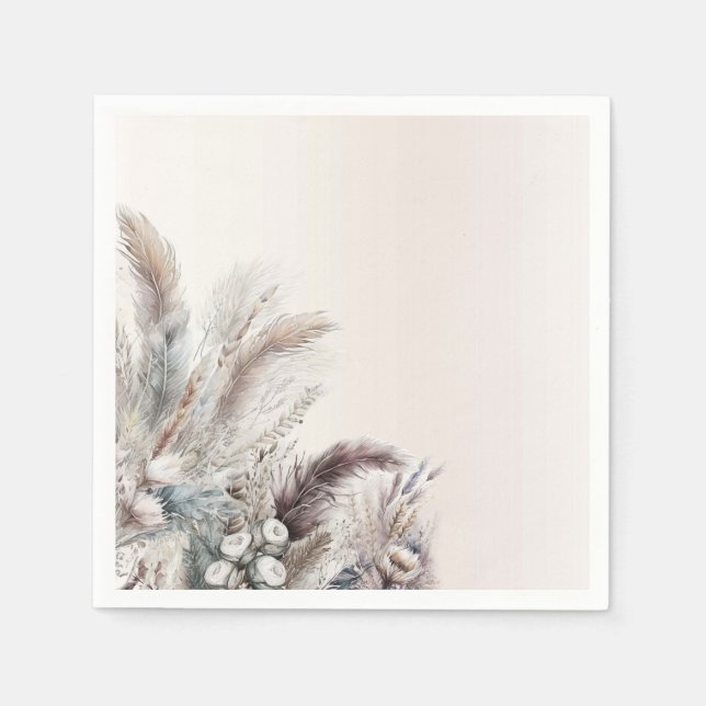 Earthy Bohemian Floral Feathers Wedding Napkin (Front)