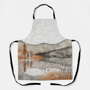 Earthy Bohemian Lake Terracotta Moon Landscape Apron