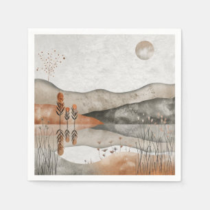 Earthy Bohemian Lake Terracotta Moon Landscape Napkin