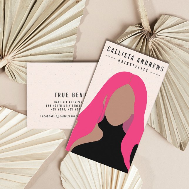 Earthy Bohemian Pink Hair Girl Hairstylist Salon Business Card (Creator Uploaded)