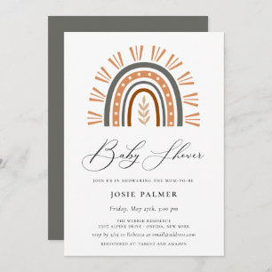Earthy Bohemian Rainbow Baby Shower Invitation
