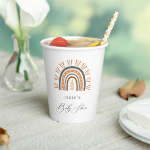 Earthy Bohemian Rainbow Baby Shower Paper Cups