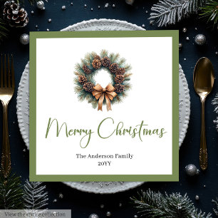Earthy Bohemian Simple Christmas Wreath Party Napkin