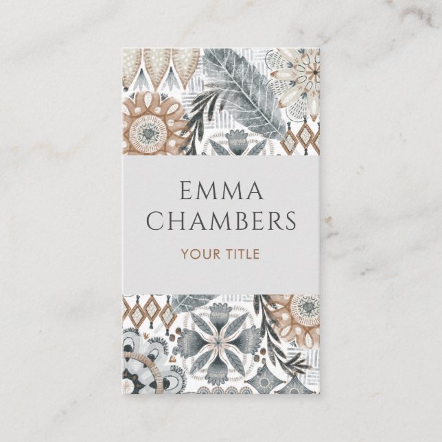 Earthy Boho Abstract Flowers Leaves Business Card (Front)