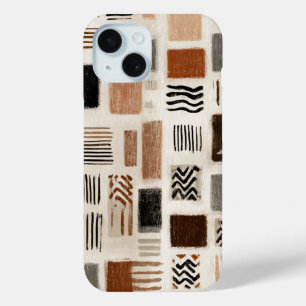 Earthy Boho Abstract Grid - Hand-Drawn Texture iPhone 15 Case