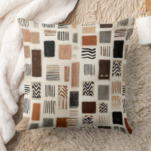 Earthy Boho Abstract Grid - Hand-Drawn Texture Cushion
