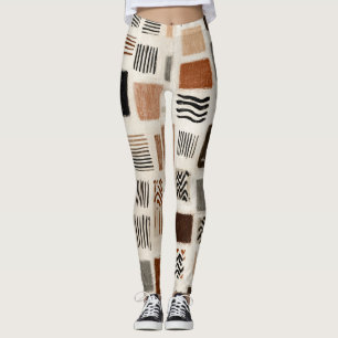 Earthy Boho Abstract Grid - Hand-Drawn Texture Leggings