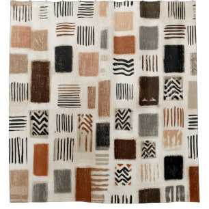 Earthy Boho Abstract Grid - Hand-Drawn Texture Shower Curtain