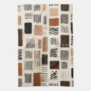 Earthy Boho Abstract Grid - Hand-Drawn Texture Tea Towel