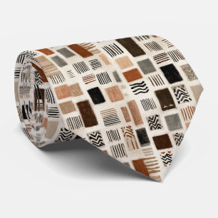 Earthy Boho Abstract Grid - Hand-Drawn Texture Tie