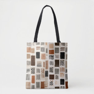 Earthy Boho Abstract Grid - Hand-Drawn Texture Tote Bag