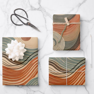 Earthy Boho Abstract Wavy Swirl Lines Wrapping Paper Sheet