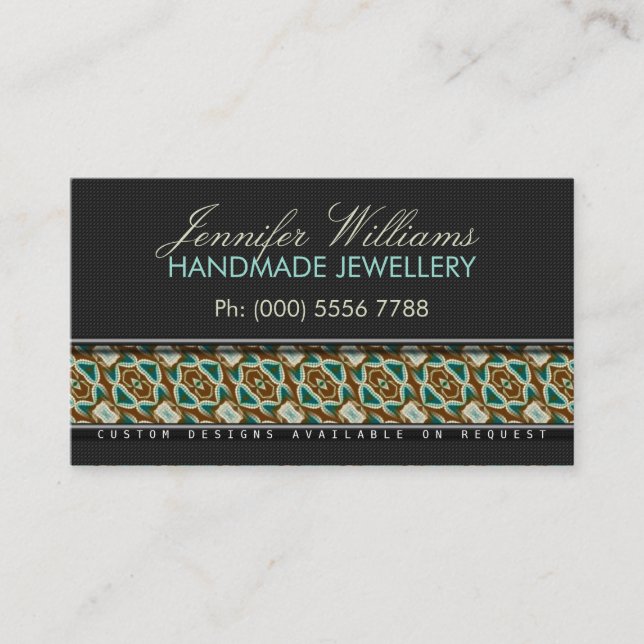 Earthy Boho Batik Jewellery : Black Business Cards (Front)