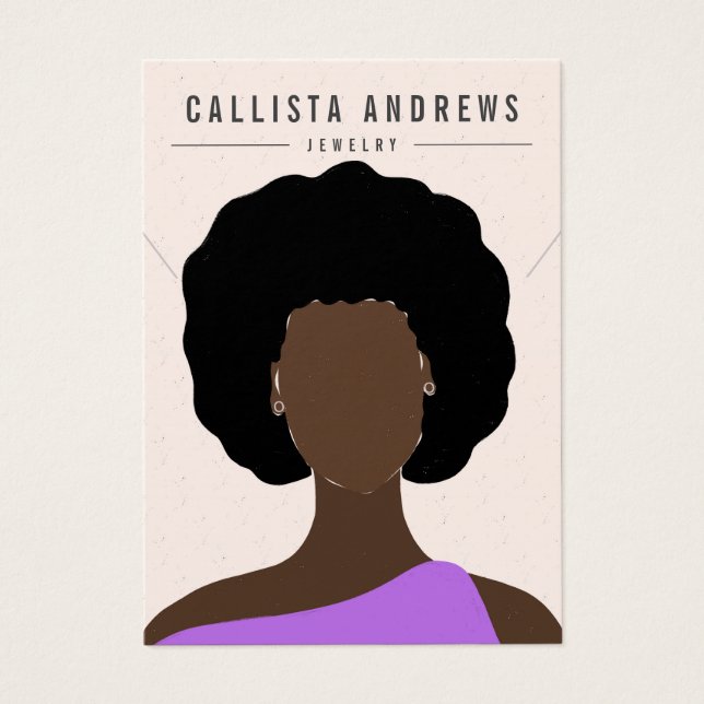 Earthy Boho Black Hair Girl Earring Necklace Card (Front)