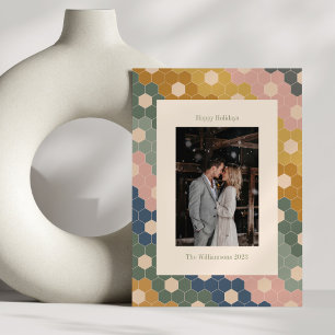 Earthy Boho Chic Vintage Modern Wedding Photo Holiday Card