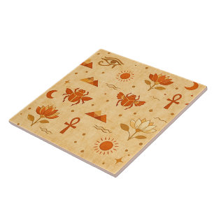 Earthy Boho Egyptian Pattern-Minimalist Pharaonic Ceramic Tile