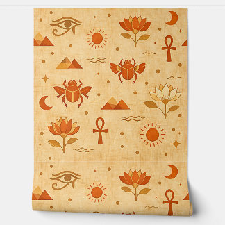 Earthy Boho Egyptian Pattern-Minimalist Pharaonic Wallpaper