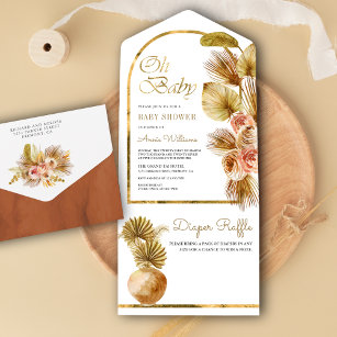 Earthy Boho Floral Arch Dried Palm Baby Shower All In One Invitation