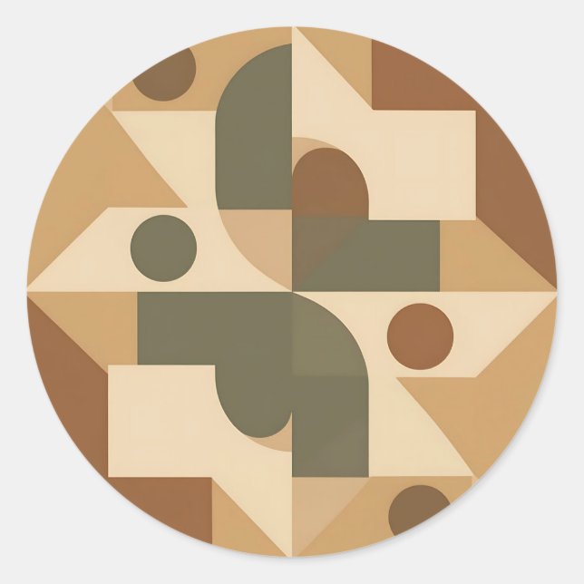Earthy Boho Geometric Abstract Classic Round Sticker (Front)