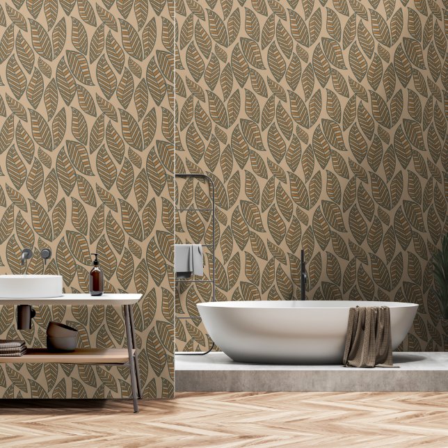 Earthy Boho Leaf Pattern Wallpaper (Bathroom)
