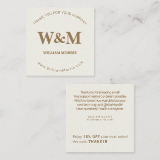 Earthy Boho Minimalist Branded Company Thank You Square Business Card