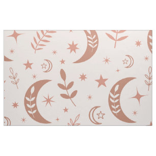 Earthy boho moon pattern with stars and leaves fabric