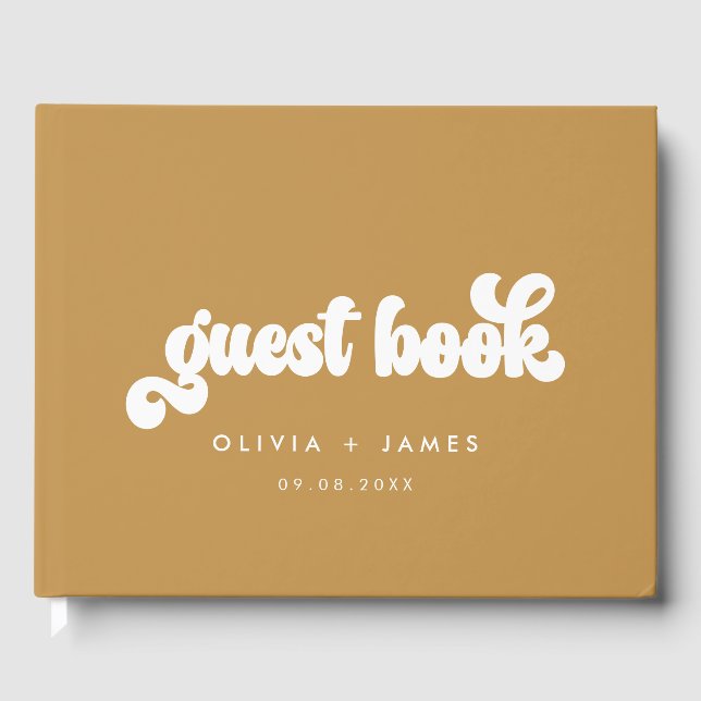 Earthy Boho Mustard Yellow Customisable Wedding Guest Book (Front)