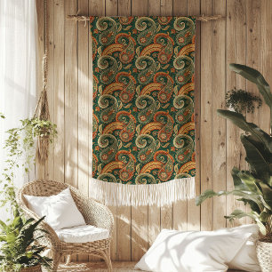 Earthy Boho Paisley Swirl Terracotta Dark Green Fleece Blanket