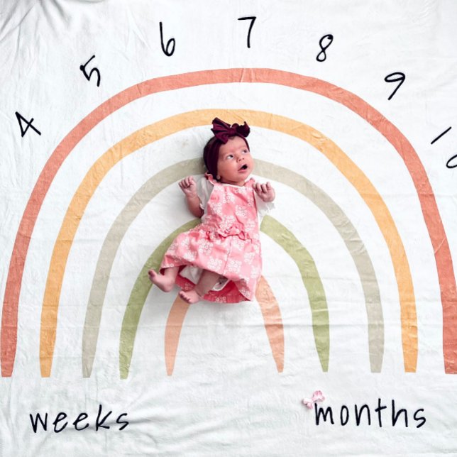 Earthy Boho Rainbow Milestone Fleece Baby Blanket (Creator Uploaded)
