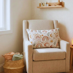 Earthy Boho Rainbow Nursery Accent Pillow