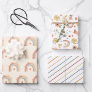 Earthy Boho Rainbow Pattern Wrapping Paper Sheet