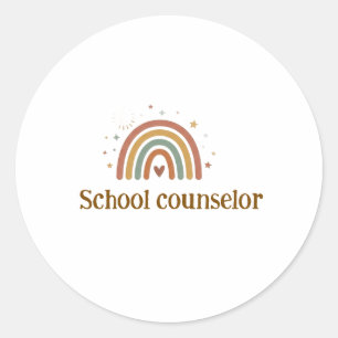 Earthy Boho Rainbow School Counsellor Office Sign Classic Round Sticker