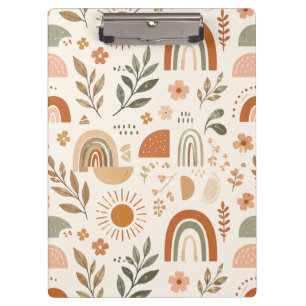 Earthy Boho Rainbow Sun Floral Clipboard