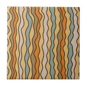 Earthy Boho Retro Wavy Stripe Ceramic Tile