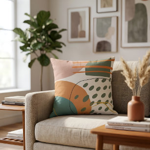 Earthy Boho Terracotta Teal Modern Abstract Art Cushion