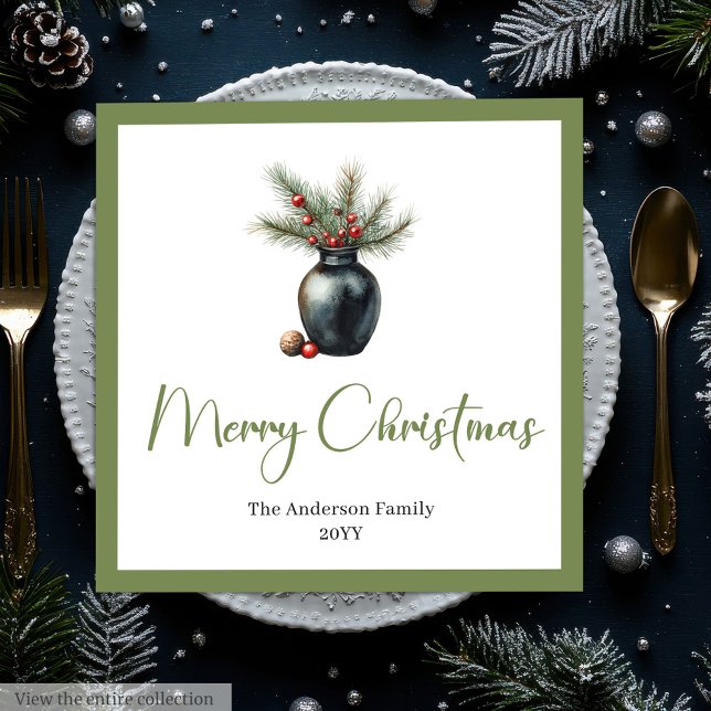 Earthy Boho Watercolor Pine Wreath Holiday Napkins (Earthy Boho Watercolor Pine Wreath Holiday Napkins)