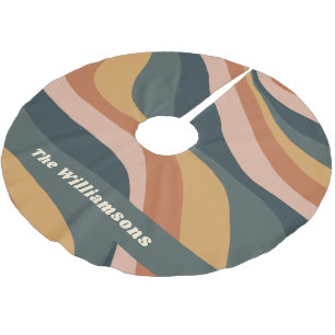 Earthy Boho Wavy Lines Terracotta Personalised  Brushed Polyester Tree Skirt