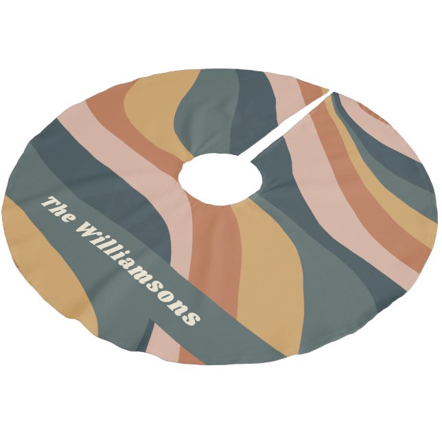 Earthy Boho Wavy Lines Terracotta Personalised  Brushed Polyester Tree Skirt (Angled)
