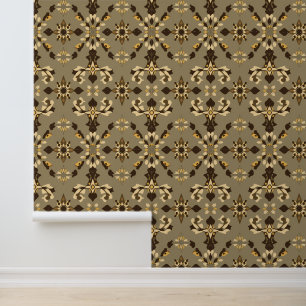 Earthy Brown and Beige Floral Pattern Wallpaper