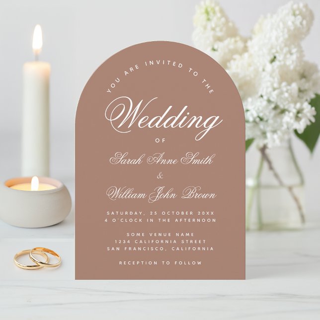 Earthy Brown Arch Simple Calligraphy Wedding Invitation (Creator Uploaded)